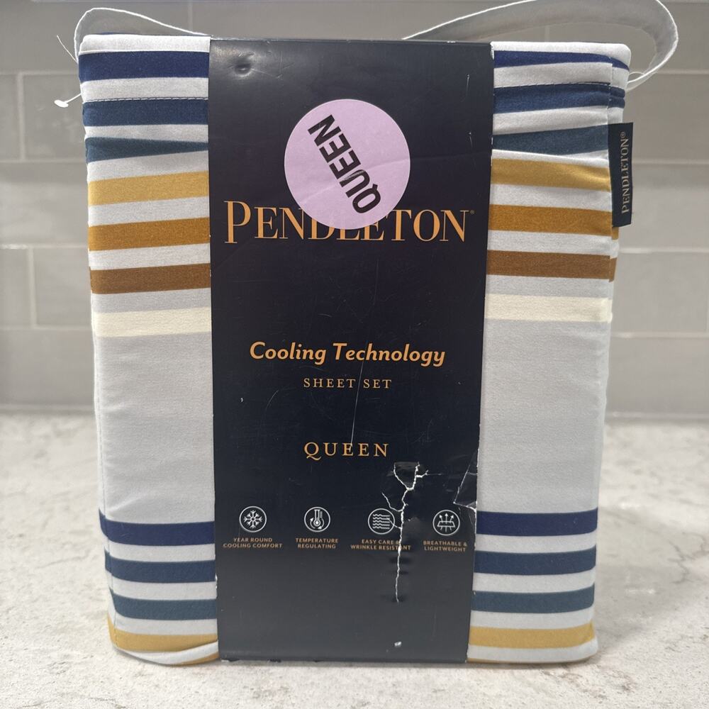 New PENDLETON Queen Size Westland Stripe Cooling Tech Sheet Set Fit 17" Mattress